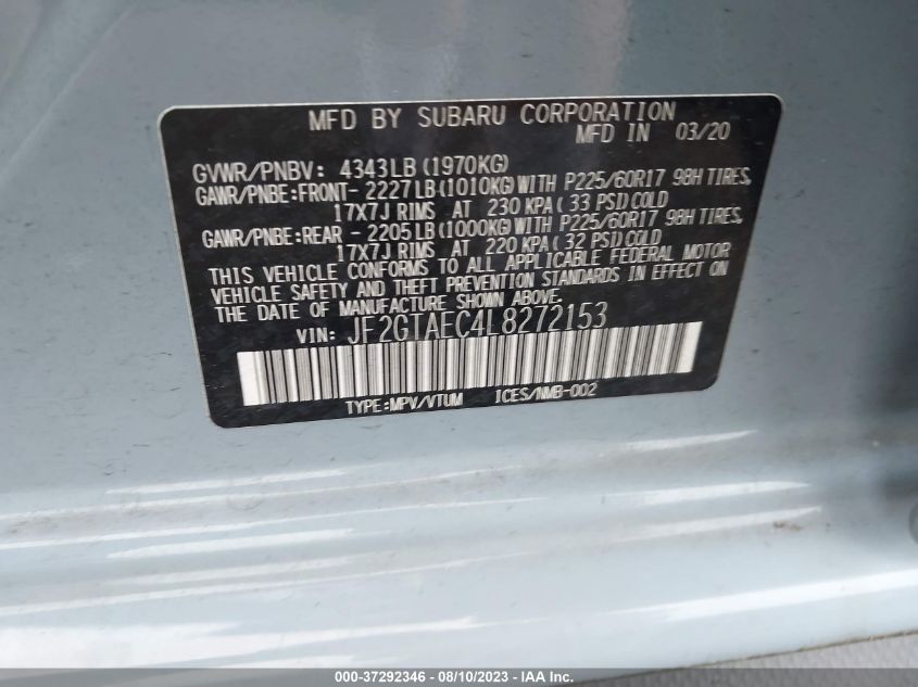 2020 SUBARU CROSSTREK PREMIUM - JF2GTAEC4L8272153