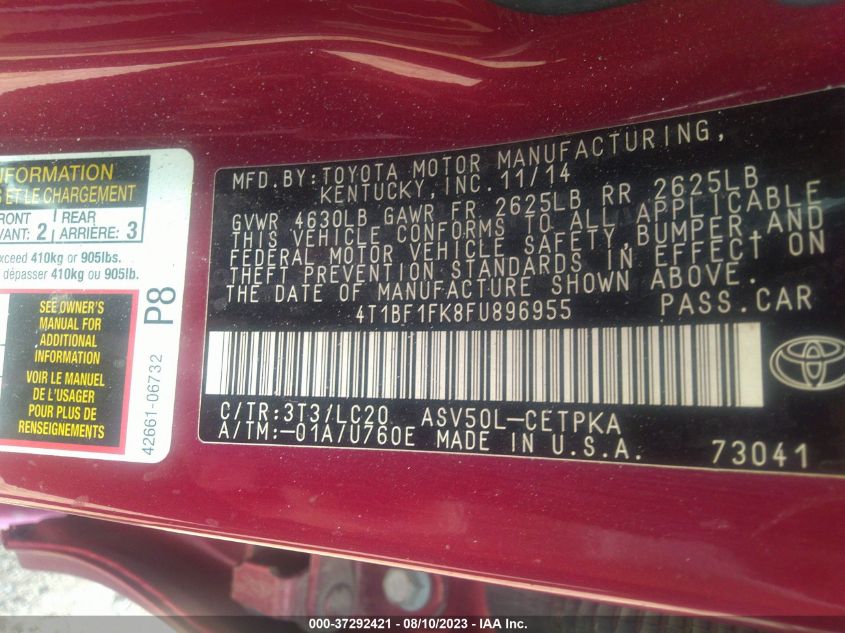 2015 TOYOTA CAMRY XLE/SE/LE/XSE - 4T1BF1FK8FU896955