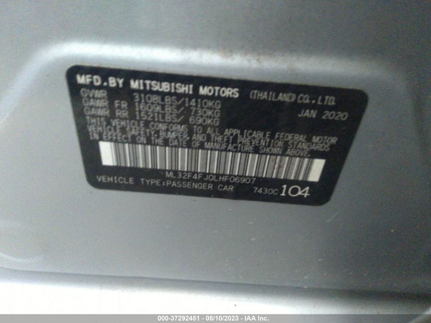 2020 MITSUBISHI MIRAGE G4 SE/LE - ML32F4FJ0LHF06907