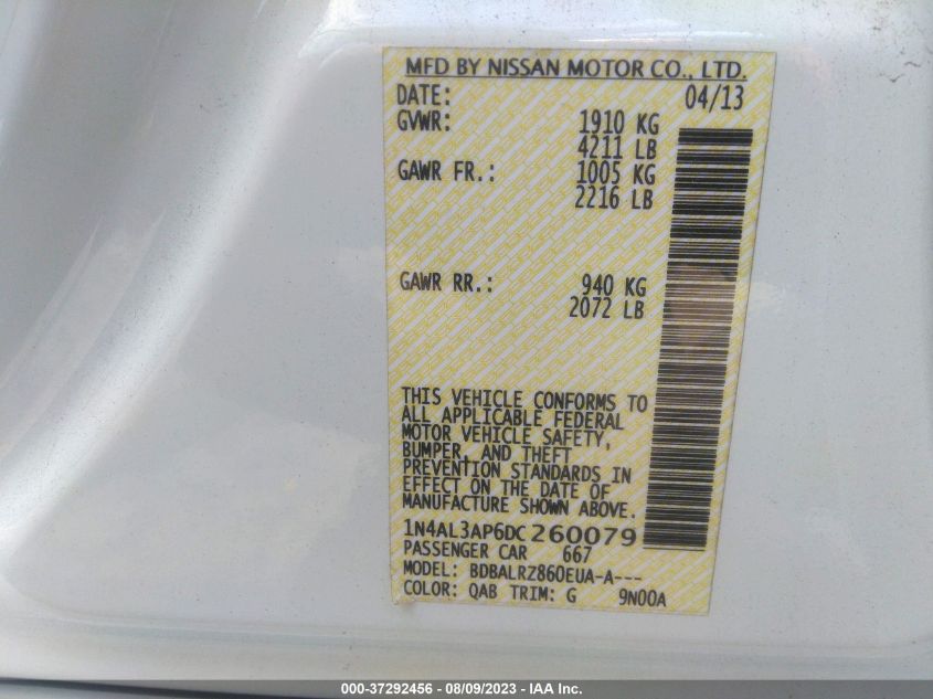 2013 NISSAN ALTIMA 2.5/S/SV/SL - 1N4AL3AP6DC260079