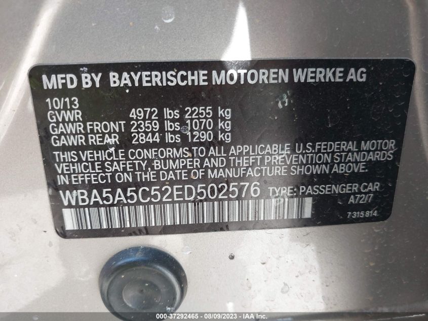 2014 BMW 5 SERIES 528I - WBA5A5C52ED502576