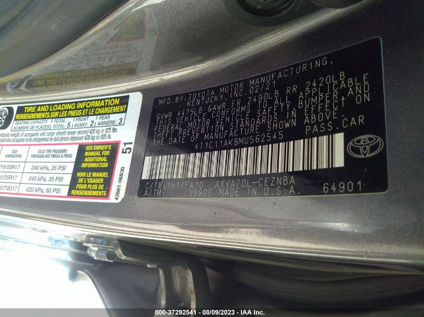 2021 TOYOTA CAMRY LE - 4T1C11AK8MU562545