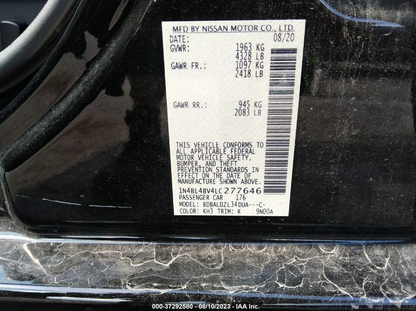 2020 NISSAN ALTIMA 2.5 S - 1N4BL4BV4LC277646