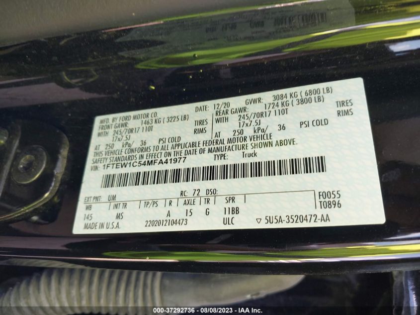 2021 FORD F-150 XL/XLT/LARIAT - 1FTEW1C54MFA41977