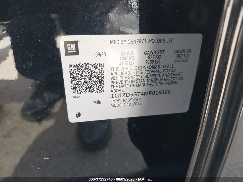 VIN 1G1ZD5ST4MF016360 2021 CHEVROLET MALIBU LT