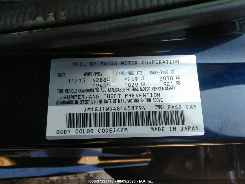 2016 MAZDA MAZDA6 I GRAND TOURING - JM1GJ1W54G1458794