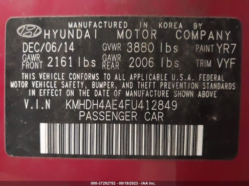 2015 HYUNDAI ELANTRA SE - KMHDH4AE4FU412849