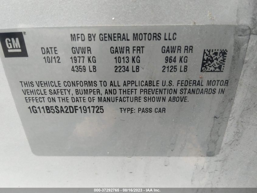 2013 CHEVROLET MALIBU LS - 1G11B5SA2DF191725