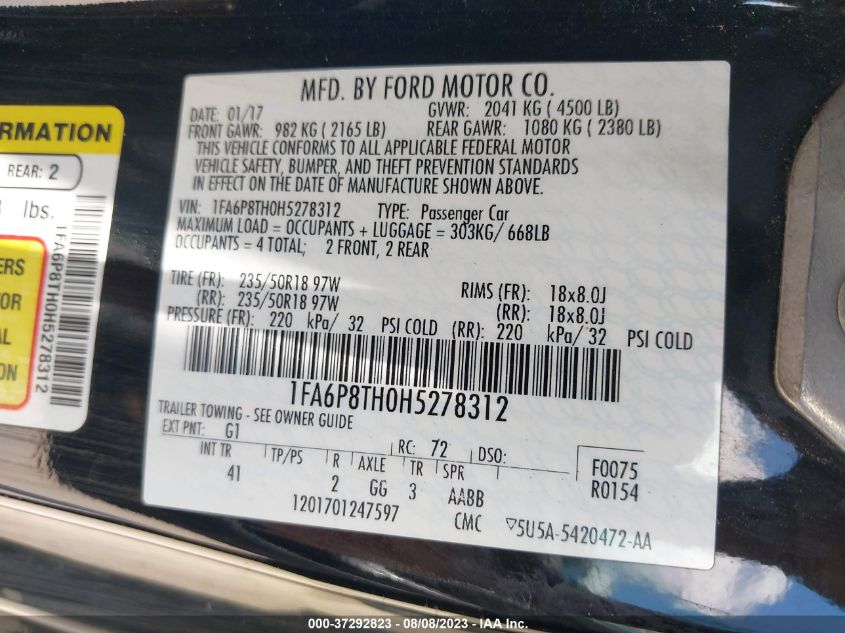 2017 FORD MUSTANG ECOBOOST - 1FA6P8TH0H5278312
