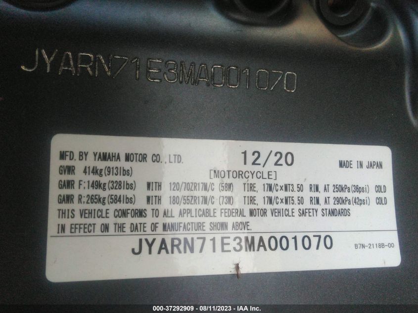 2021 YAMAHA MT09 JYARN71E3MA001070
