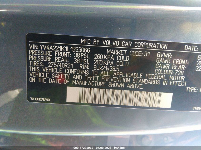 2020 VOLVO XC90 T6 MOMENTUM - YV4A221K1L1553066