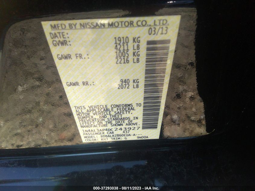 2013 NISSAN ALTIMA 2.5 S - 1N4AL3AP4DC243927