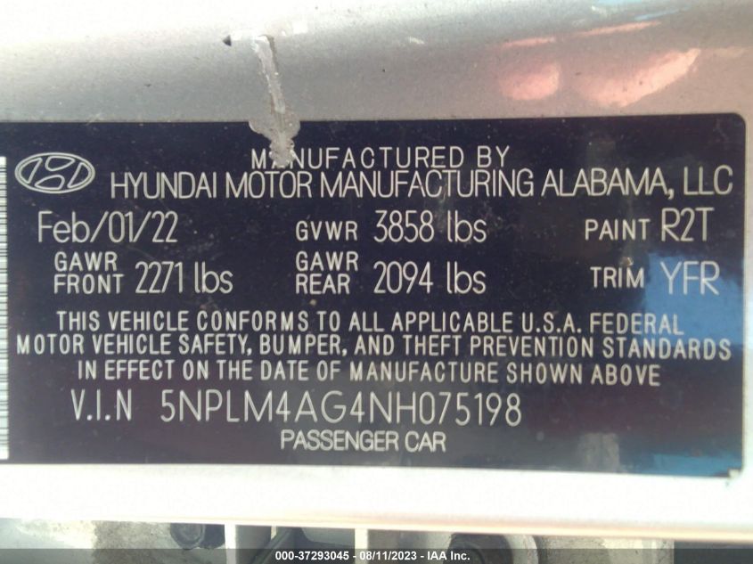 5NPLM4AG4NH075198 Hyundai Elantra SEL 9