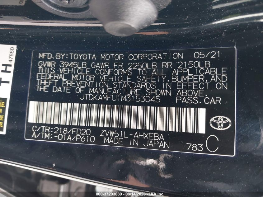 2021 TOYOTA PRIUS L - JTDKAMFU1M3153045