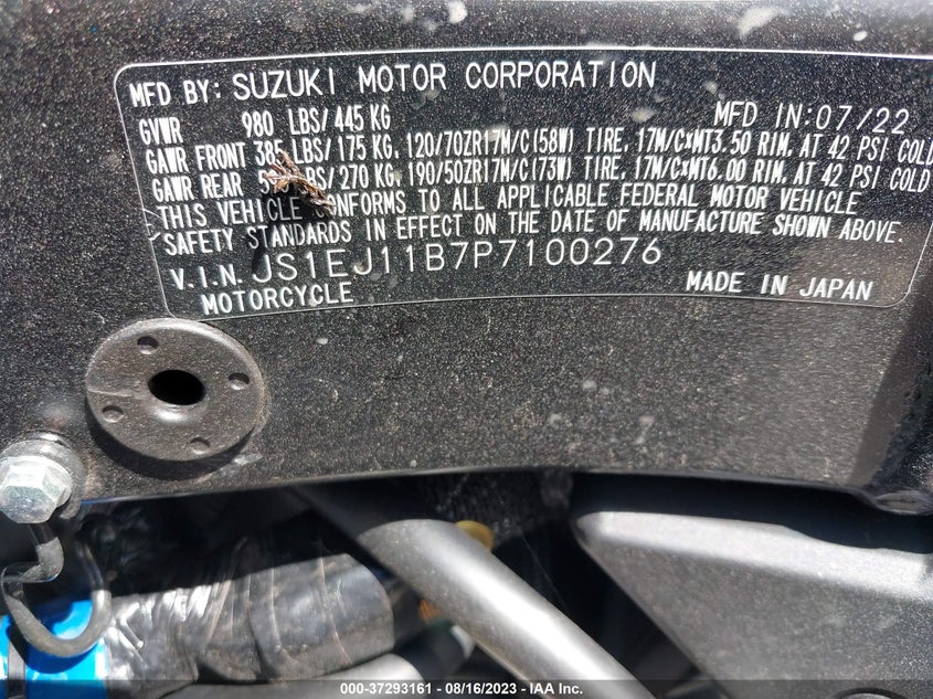 VIN JS1EJ11B7P7100276 2023 SUZUKI GSX1300 RR