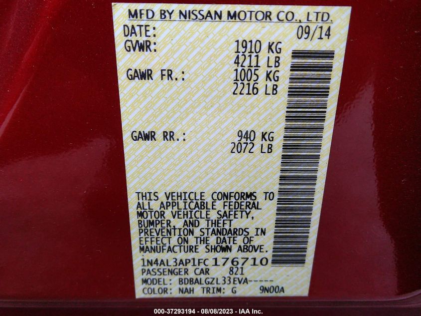 2015 NISSAN ALTIMA 2.5 - 1N4AL3AP1FC176710