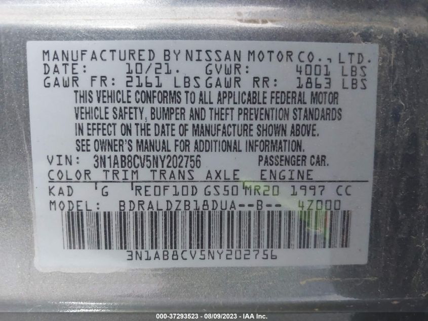 2022 NISSAN SENTRA SV - 3N1AB8CV5NY202756