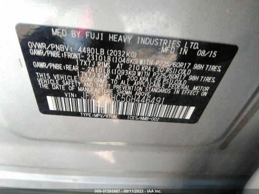 2016 SUBARU FORESTER 2.5I LIMITED - JF2SJAHC5GH446491