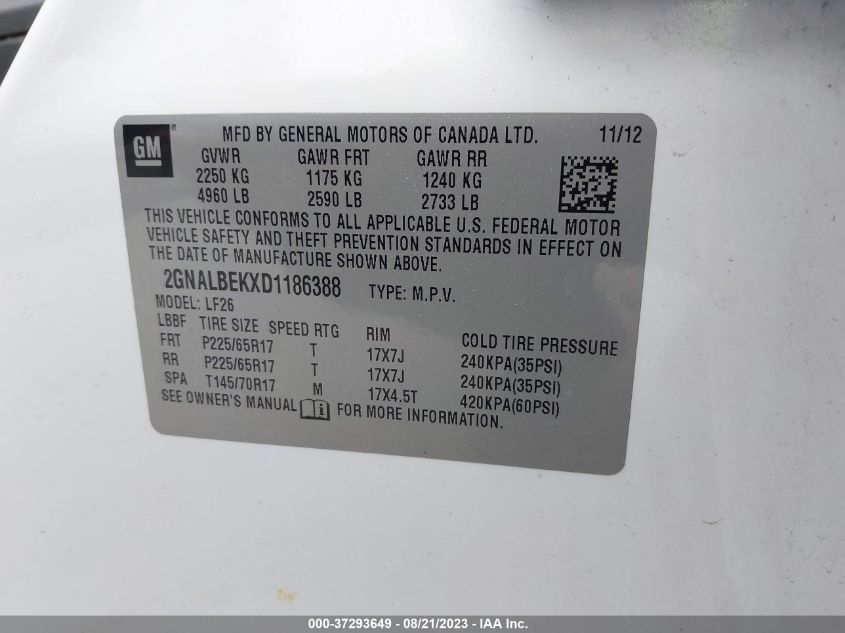 2013 CHEVROLET EQUINOX LS - 2GNALBEKXD1186388
