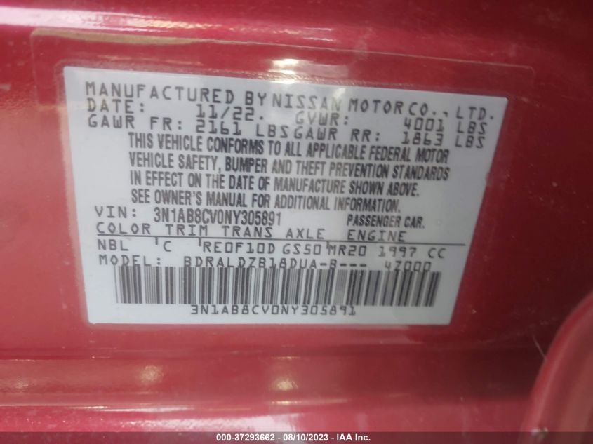 2022 NISSAN SENTRA SV - 3N1AB8CV0NY305891