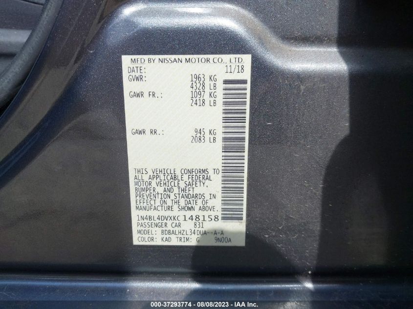 2019 NISSAN ALTIMA 2.5 SV - 1N4BL4DVXKC148158