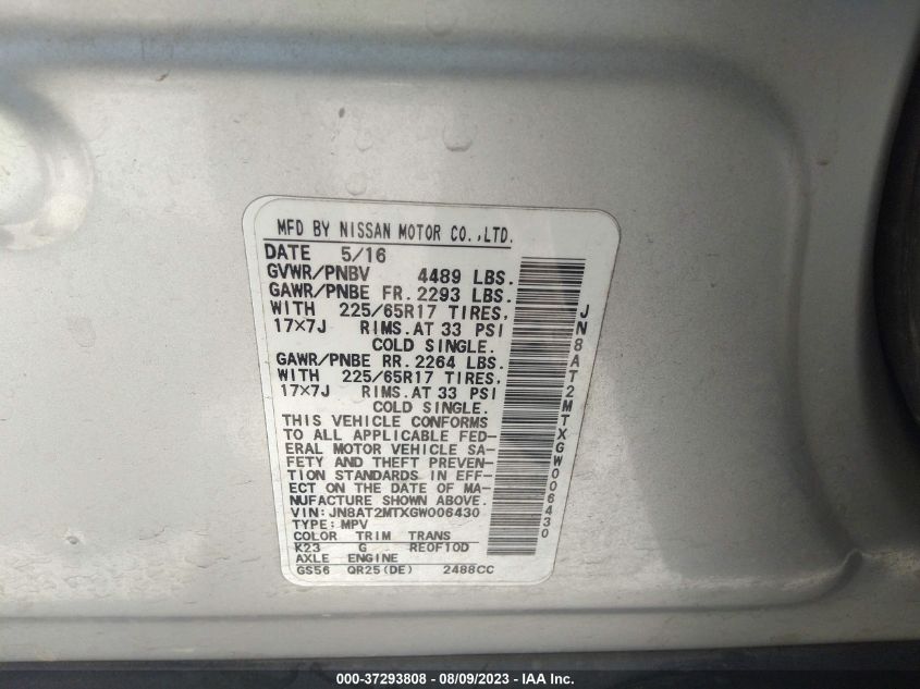 2016 NISSAN ROGUE S - JN8AT2MTXGW006430