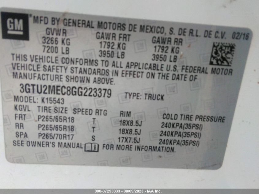 2016 GMC SIERRA 1500 SLE - 3GTU2MEC8GG223379