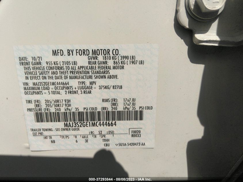 2021 FORD ECOSPORT SE - MAJ3S2GE1MC444664