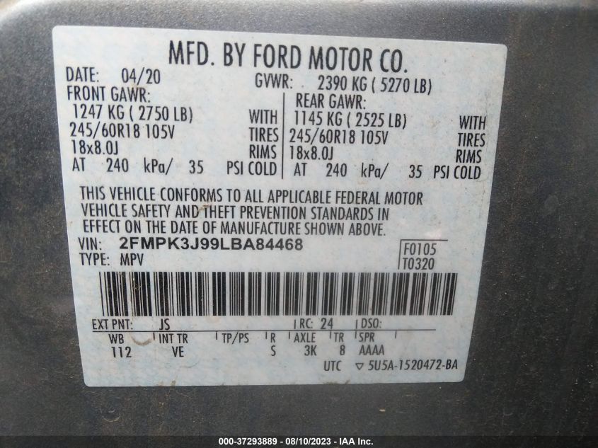 2020 FORD EDGE SEL/ST LINE - 2FMPK3J99LBA84468