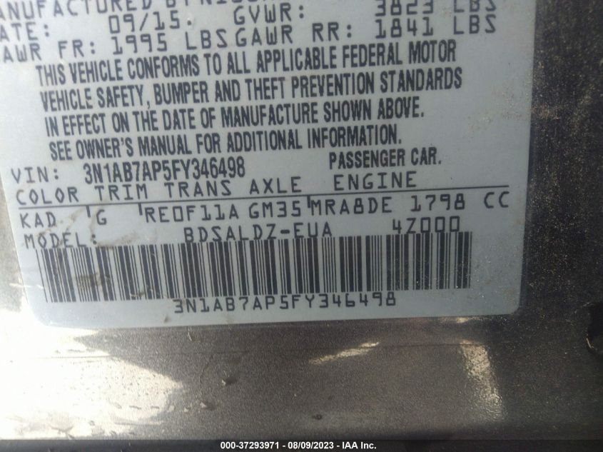 2015 NISSAN SENTRA S/SV/SR/SL - 3N1AB7AP5FY346498