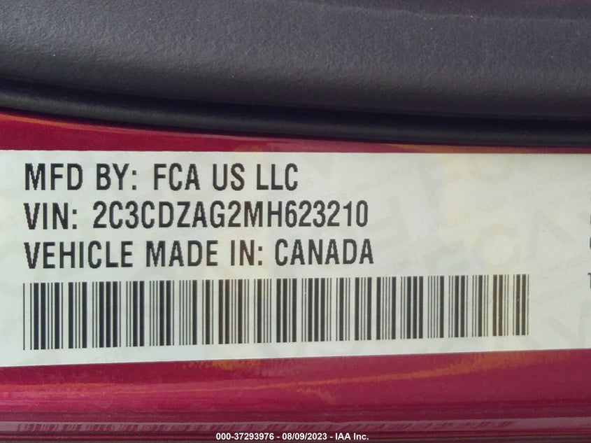 VIN 2C3CDZAG2MH623210 2021 DODGE CHALLENGER SXT