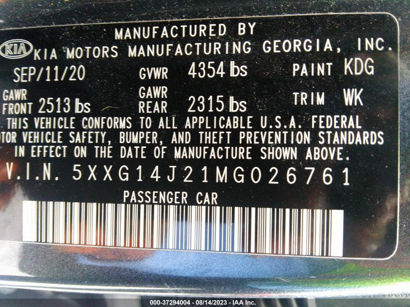 2021 KIA K5 LXS - 5XXG14J21MG026761