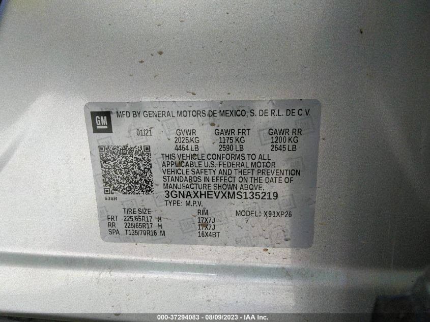 2021 CHEVROLET EQUINOX LS - 3GNAXHEVXMS135219