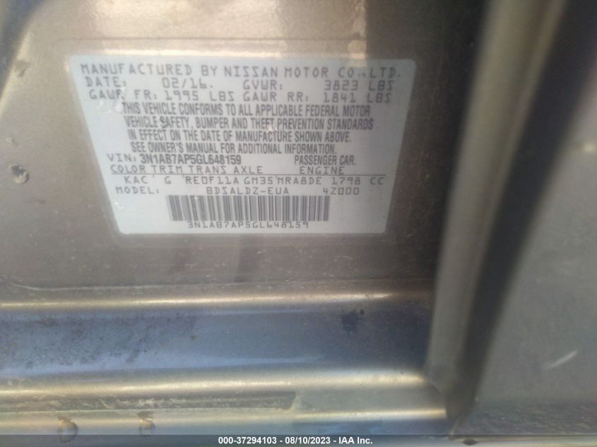 2016 NISSAN SENTRA SV - 3N1AB7AP5GL648159