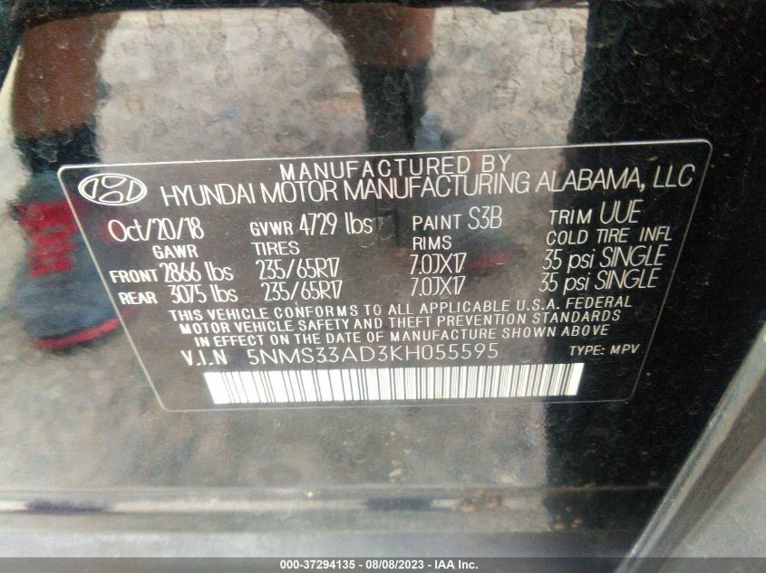 2019 HYUNDAI SANTA FE SEL - 5NMS33AD3KH055595