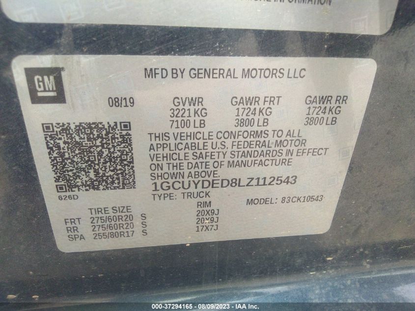 2020 CHEVROLET SILVERADO 1500 LT - 1GCUYDED8LZ112543