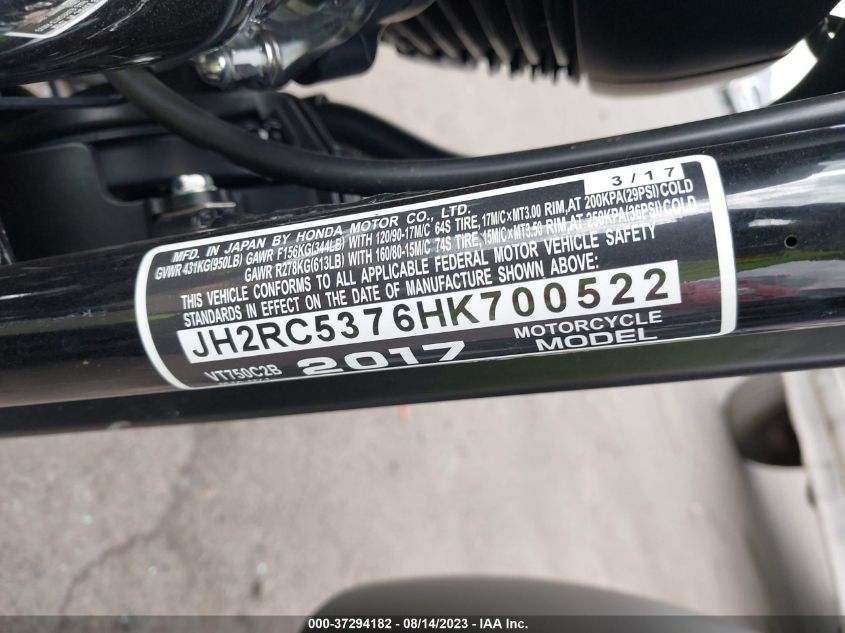 2017 HONDA VT750 C2B - JH2RC5376HK700522