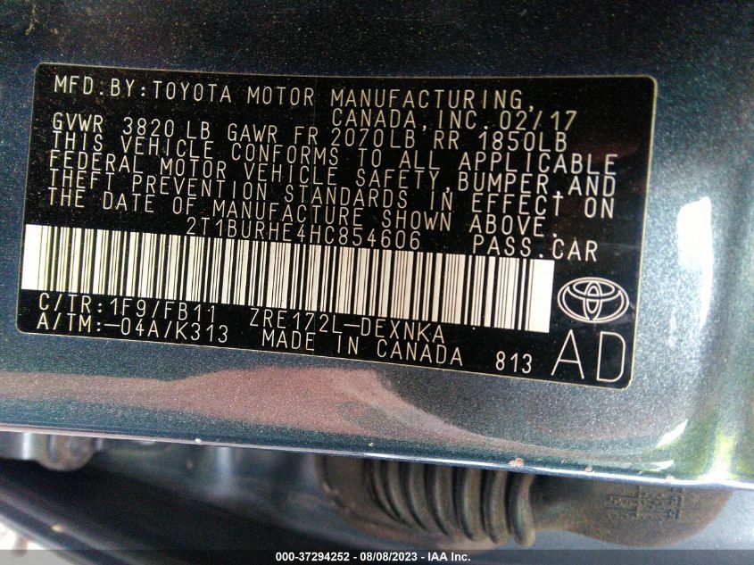 2017 TOYOTA COROLLA LE - 2T1BURHE4HC854606
