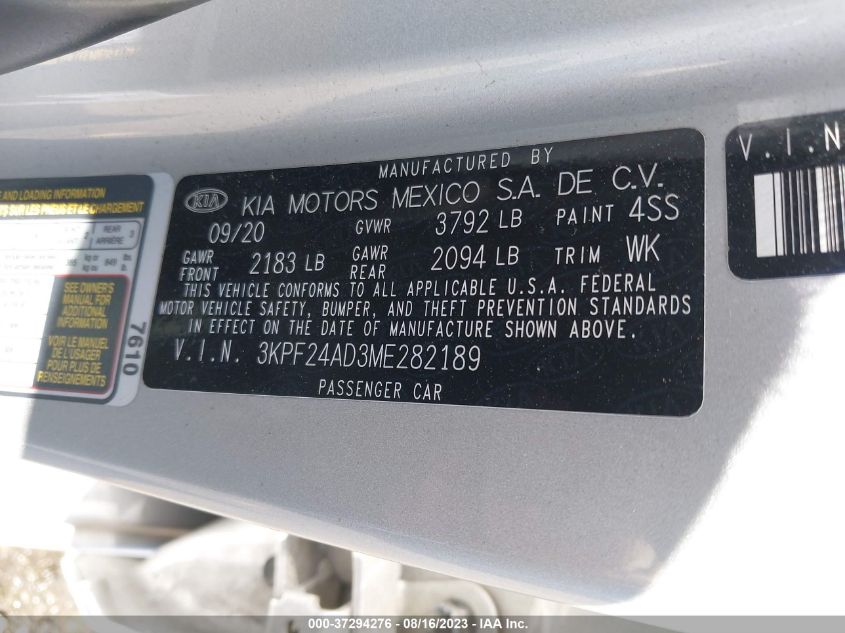 2021 KIA FORTE LXS - 3KPF24AD3ME282189