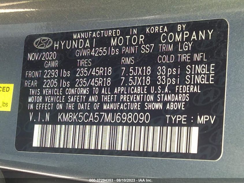 2021 HYUNDAI KONA ULTIMATE - KM8K5CA57MU698090