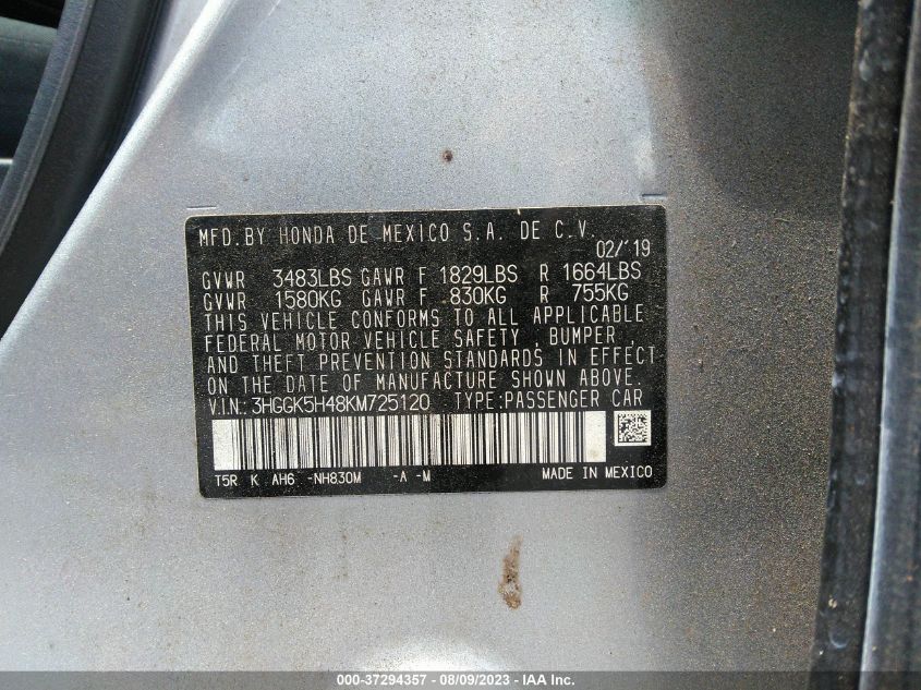2019 HONDA FIT LX - 3HGGK5H48KM725120