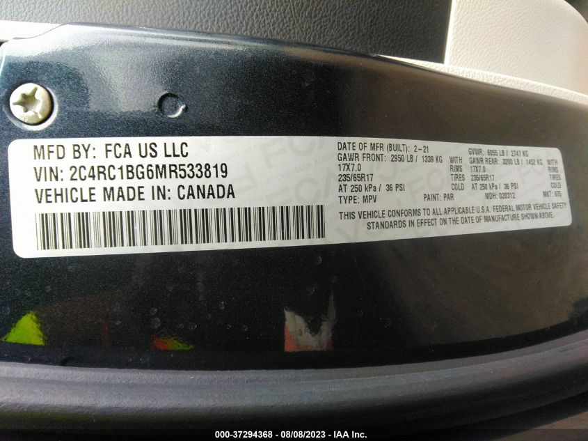 2021 CHRYSLER PACIFICA TOURING L - 2C4RC1BG6MR533819