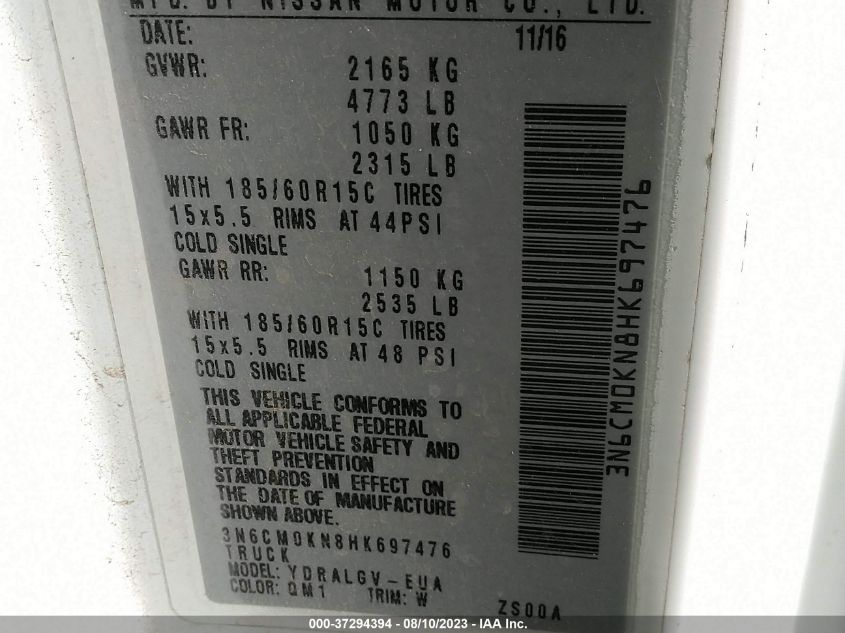 2017 NISSAN NV200 COMPACT CARGO SV - 3N6CM0KN8HK697476