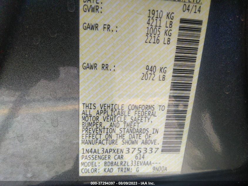 2014 NISSAN ALTIMA 2.5 - 1N4AL3APXEN375337