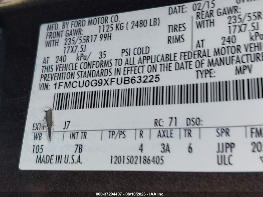 2015 FORD ESCAPE SE - 1FMCU0G9XFUB63225