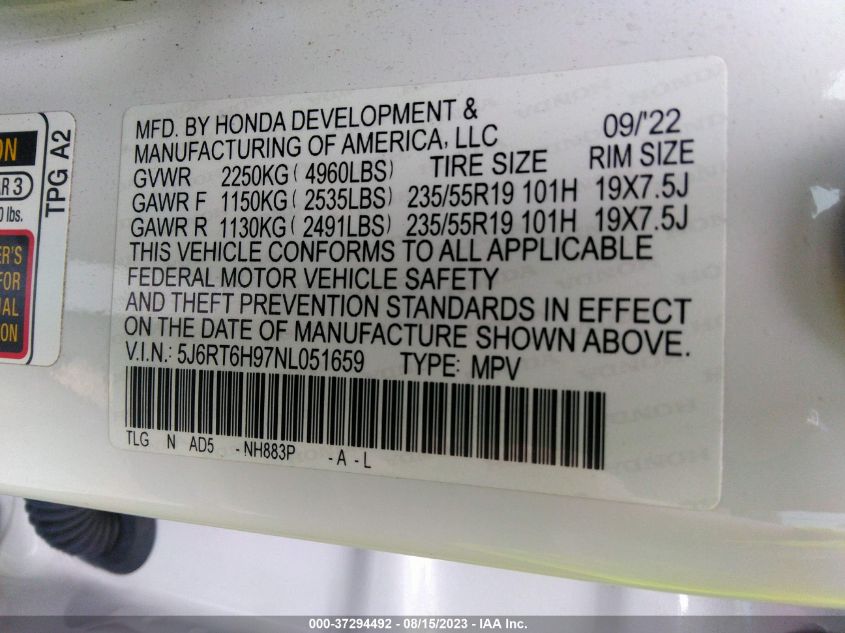 2022 HONDA CR-V HYBRID TOURING - 5J6RT6H97NL051659
