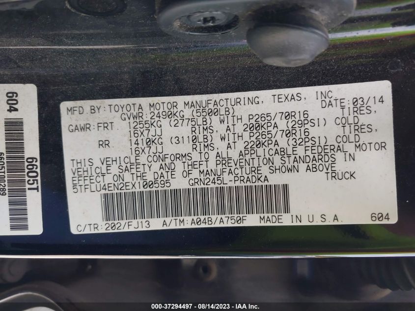 2014 TOYOTA TACOMA DOUBLE CAB - 5TFLU4EN8EX086850