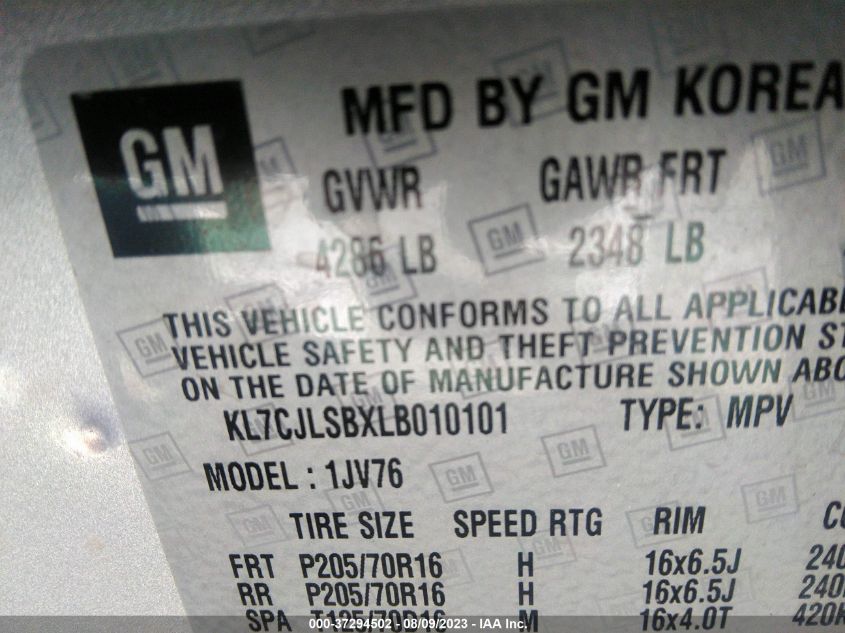 2020 CHEVROLET TRAX LT - KL7CJLSBXLB010101