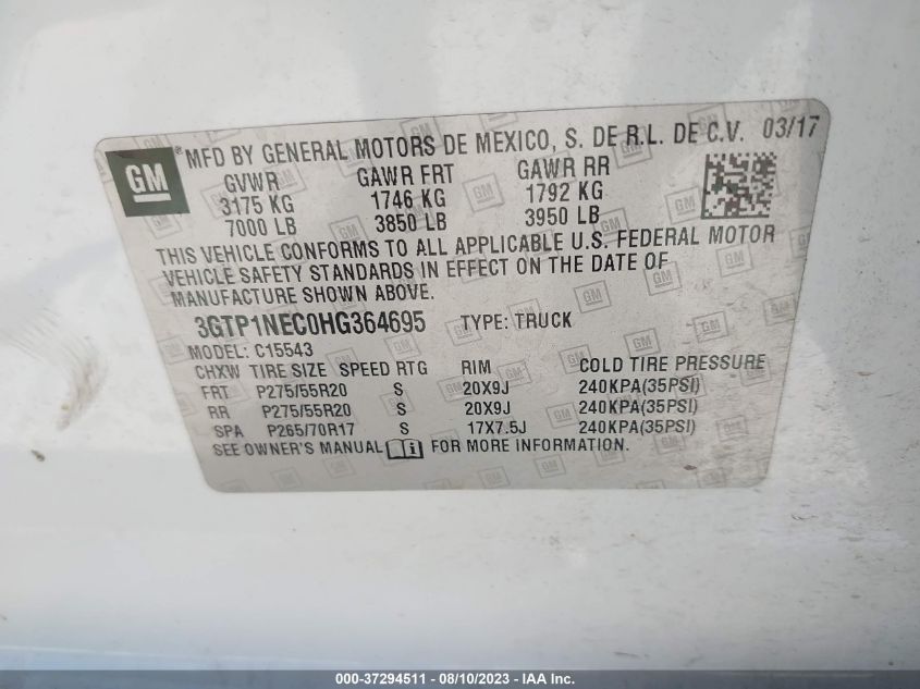 2017 GMC SIERRA 1500 SLT - 3GTP1NEC0HG364695