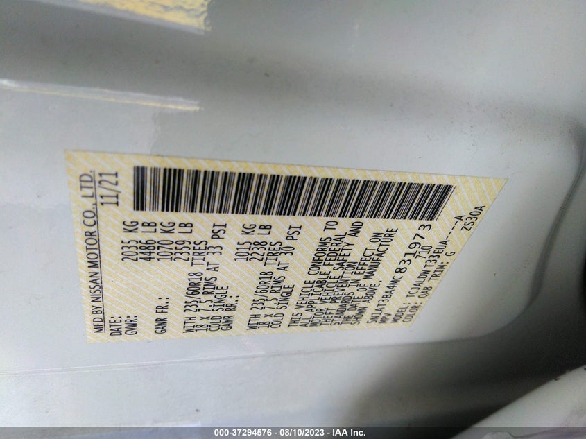 VIN 5N1AT3BA4MC831973 2021 NISSAN ROGUE SV